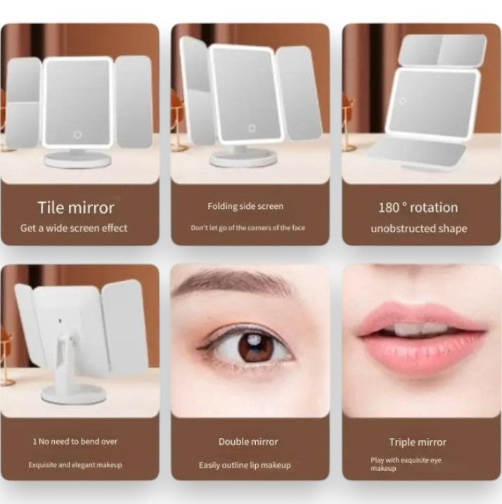 Trifold LED Makeup Mirror